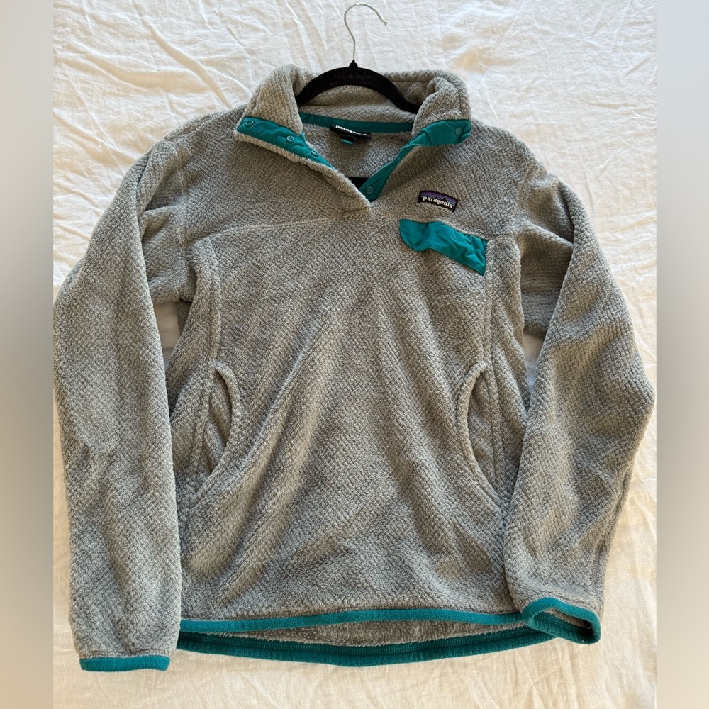 Patagonia Re Tool Snap T Fleece Pullover Grey with Green Accents, size Medium